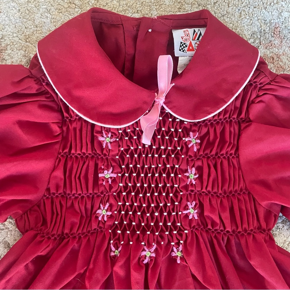 Vintage Smocked Red Holiday Dress